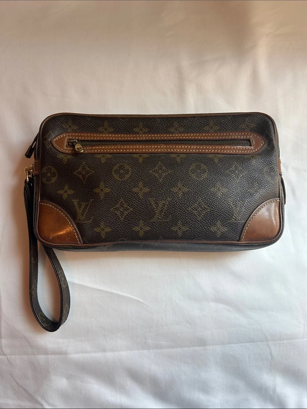 Louis Vuitton Monogram Wristlet in Brown and Tan